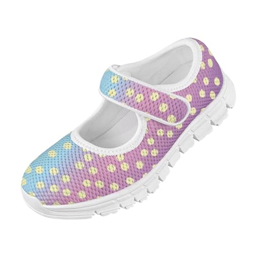 Colorful Dots Print Mary Jane Shoes for Girls Toddler Dress Shoes Breathable Flat Sneakers for Kids,Size 11-23
