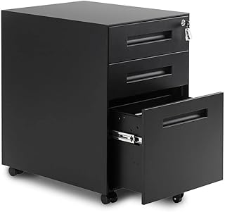 3 Drawer Mobile File Cabinet Filing Pedestal with Keys, Fully Assembled Except Casters,Metal Solid-Black