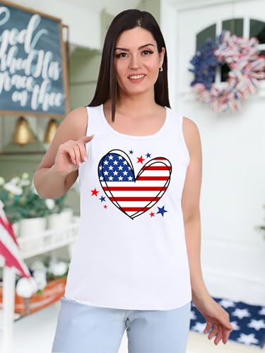 Image of Ithalt Plus Size 4th of July Tops for Women American Flag Tank Tops USA Patriotic Shirts Red White and Blue Sleeveless