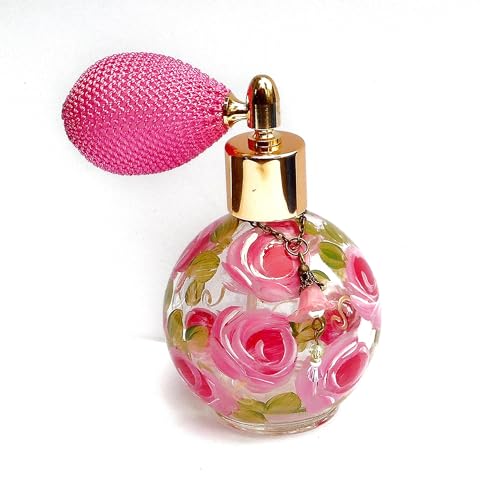 Elegant Romantic Refillable Glass Perfume Atomizer with Hand-Painted Pink Roses and Crystal Accents - Image 4