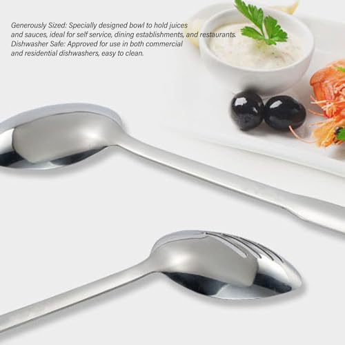 Stainless Steel Serving Spoon with Sturdy Design, Convenient Hanging Hole, and Long Handle for Buffets, Restaurants, and Dishwasher Safe (Steel Handle)