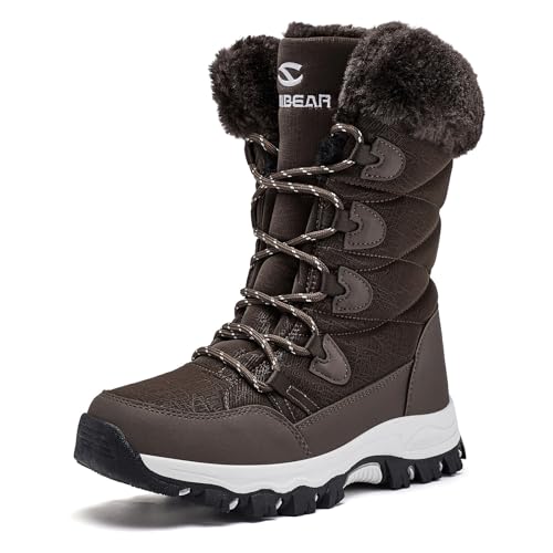 HOBIBEAR Women's Waterproof Winter Snow Boots Lightweight Warm Faux Fur Lined Mid-Calf Booties（Dark Brown/New,11
