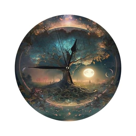 BURSTDAN Moon Phase Tree of Lifes 10 in Battery Round Silent Clock Non Ticking Wall Clock Modern