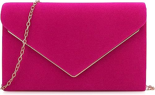 BBjinronjy Clutch Für Hochzeit: Kettentasche, Handtasche Damen Klein, Elegant Samt Umschlag Crossbody Klassisch Tasche Abendtasche (Hot Pink)