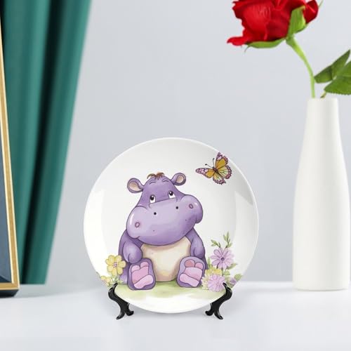 Plato decorativo de porcelana con diseño de mariposa y hipopótamo miniatura 6