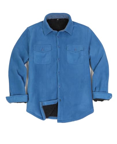 ZENTHACE Mens Sherpa Lined Fleece Jackets Shacket Button Up Fall Winter Warm Thick Work Flannel Shirt Jacket Sky Blue L - Image 4