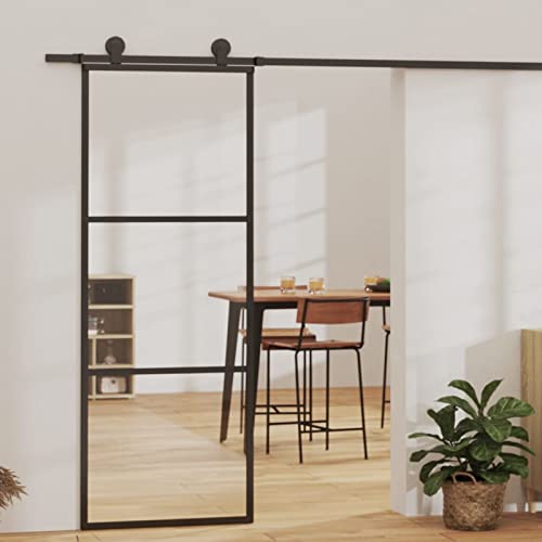 Norheim Puerta Corrediza de ESG Vidrio Puerta Corredera Deslizante de Cristal Seguridad 76x205 cm Transparente y Negro Type 3