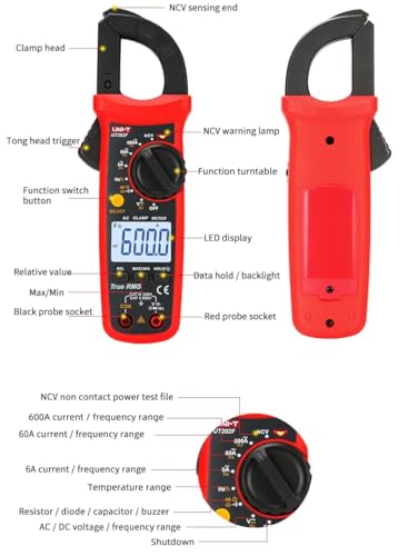 Image of UNI-T Uni-Trend Multimeter clamp Meter UT201R /UT202R /UT203R /UT204R /UT202F AC /DC 400 /600A Digital Ammeter clamp Meter DC AC for Measuring Ammeter Voltmeter Ohm Tester(UT202R)