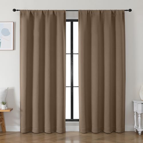 Simplebrand Ava Brown Blackout Curtains for Bedroom 84 Inch Length 2 Panels Set, Solid Thermal Insulated Privacy Living Room Window Treatment Curtains Blackout Drapes, W50 x L84 Inch, Brown