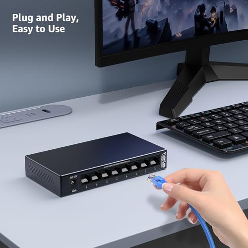 Image of 8 Port 2.5G Unmanaged Desktop Ethernet Switch, 8 x 2.5G Base-T Ports, 60Gbps Switching Capacity, Compatible with 100 /1000 /2500Mbps, Metal Fanless, YuanLey 2.5Gbe Network Switch Wall Mount