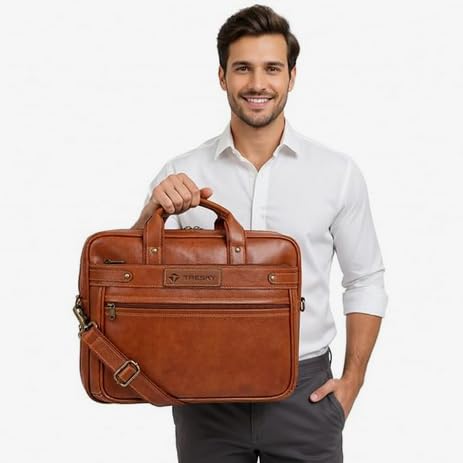 Image of Faux Leather Laptop Messenger Office Bag Briefcase for Work for Men