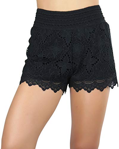 Tobeinstyle Women's Flowers Style 3 Lace Shorts - Black - Small #TOP11