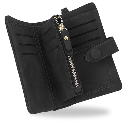 Image of CONISY Small Wristlet Wallets for Women, Leather Bifold RFID Wallet with ID Window Zipper Coin Purse | Small