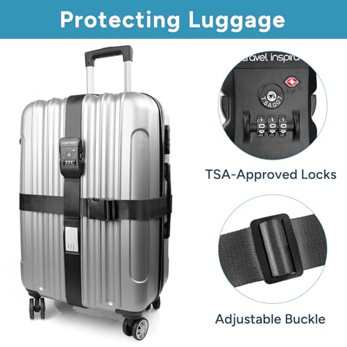 Image of Travel Inspira TSA Accepted Luggage Straps Cross Belt for 20-28 Inch Suitcases Adjustable 103-200cm (40-79 Inch) Nylon Webbing with ABS Quick Release Buckle