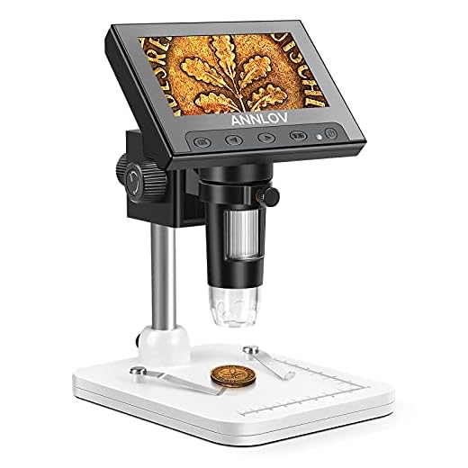 4.3 Inch Coin Microscope,ANNLOV 50X-1000X Magnification LCD Digital Microscope with 8 Adjustable LED Lights for Kids and Adults for Coin/Stamps/Plants/Soldering