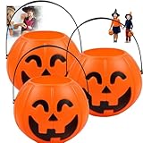 Cubo de plástico para dulces de calabaza de Halloween para niños, cubo portátil de dulces de calabaza, cestas de dulces con asa, cubo redondo para fiesta de Halloween, decoración de Halloween (naranja