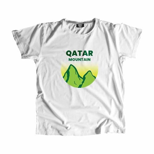 T-shirt Qatar Mountain blanc de qualité supérieure avec col rond