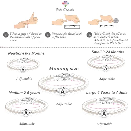 Personalized Initial Letter Alphabet Charm Bracelet for Girl, Kids Sterling Silver Jewelry for Girls Baptism Gifts, Birthday Gift, White Pearl Initial Bracelet Letter A-Z3