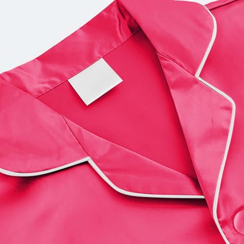 Kids 2pc Silky Satin 𝐏ajamas Sets Short Sleeve Button down Shirts Shorts 𝐏𝐉 Outfits Thin Soft Boys Girls Sl𝐞epwear2