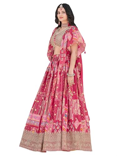 Designer Pink Floral Lehenga Choli Set, Traditional Indian Wedding Dress with Embroidered Border, Printed Ethnic Bridal Wear3