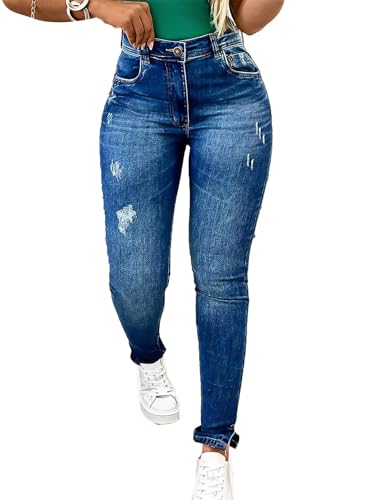 Flamingals Women's Ripped Detail Split Hem High Waist Skinny Jeans