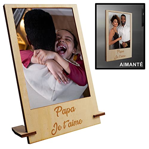 Cadre Photo Personnalisé en Bois Aimanté pour Frigo ou avec Support à Poser pour offrir à votre père | Photo Format Standard 10x15cm | Porte Photo Magnétique pour Surface Métallique | Idée Cadeau Papa Cover