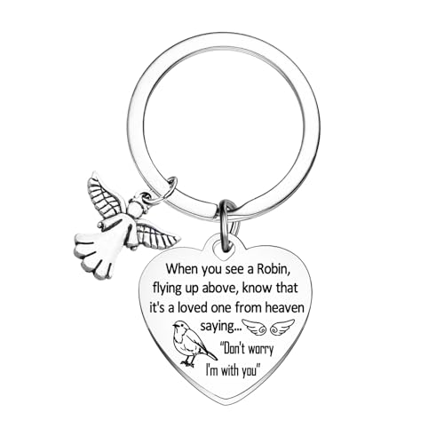 Yrerndre Portachiavi commemorativo con pettirosso, regalo per donne e uomini, lutto, regalo di simpatia per la perdita di papà, mamma, famiglia, amici, funerali, regalo commemorativo, Argento