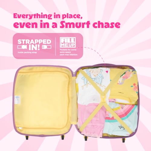 Image of American Tourister Smurfs 53 CM Small Suitcase with Combination Non TSA Lock & 4 Wheels Hard-Sided PC Cabin Luggage /Trolley Bag for Travel /Luggage Bag with Spinner Wheels for Travel- Pink /Purple