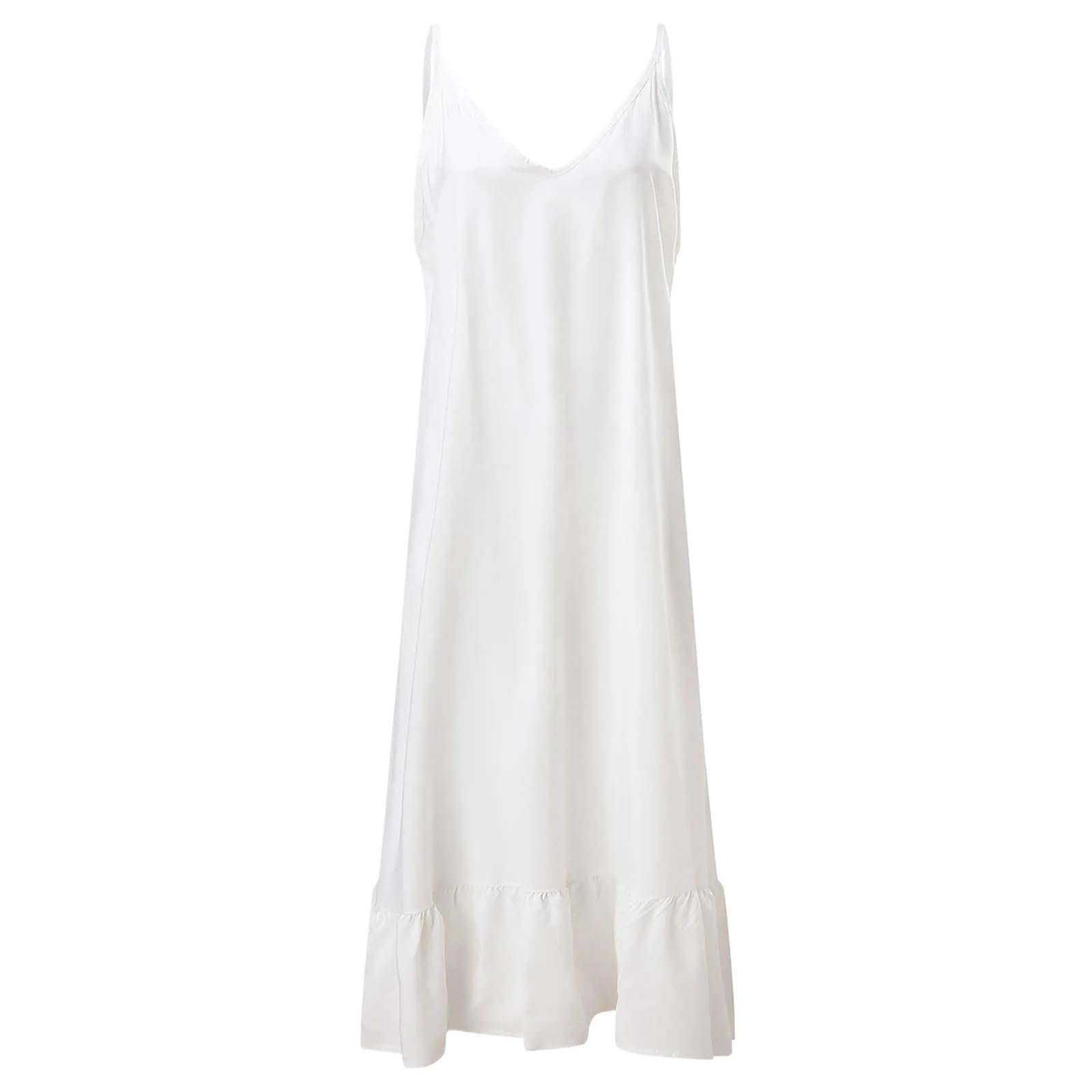 Vestidos Sueltos de Verano for Mujer, Tirantes Finos, Escote en V, Vestido Largo Blanco, Playa for para Mujer