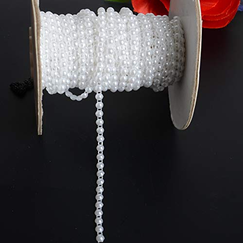 Eoohan 20 Yards 4Mm 3/16" Width Abs Half Round Flatback Imitation White Color Pearl Beads Chain Sewing Trims Wedding Bags Cake Decoration #TOP3