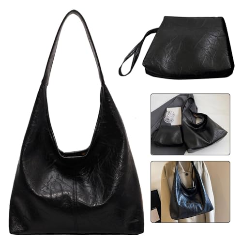 Image of Women Vintage Hobo Bag Casual PU Leather Shoulder Bag Large Capacity Retro Tote Handbag Soft Underarm Bag Daily Dat