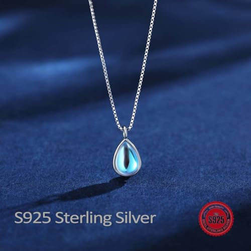 S925 Sterling Silver Moonstone Necklace for Women Teardrop Rainbow New Beginnings Moon Necklace,Healing Stone Jewelry,Gift for Divorce Recovery, Graduation, Pregnancy3