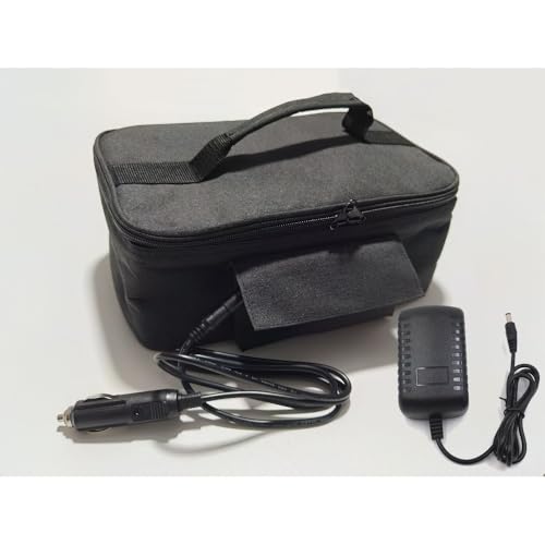 「DOGKING」 新型 ポータブルオーブン&フードウォーマー、車載電子レンジ、充電式加熱ランチボックス、フードヒーター、ミニポータブル電子レンジランチヒーター、トラック、オフィス、旅行&自宅用、仕事用 (ブラック,車載用電源ケーブル付きアダプター)