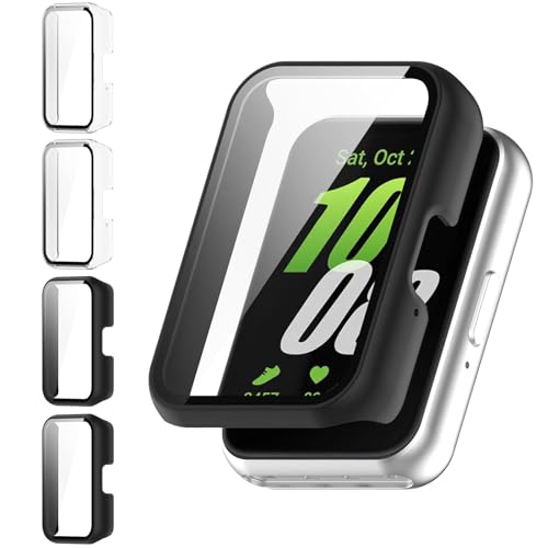 Kimiyaki 4 Pack for Samsung Galaxy Fit 3 Screen Protector Case [Full Coverage], Hard PC Bumper All-Around Protective Accessories for Samsung Galaxy Fit 3 Built-in Tempered Glass Film
