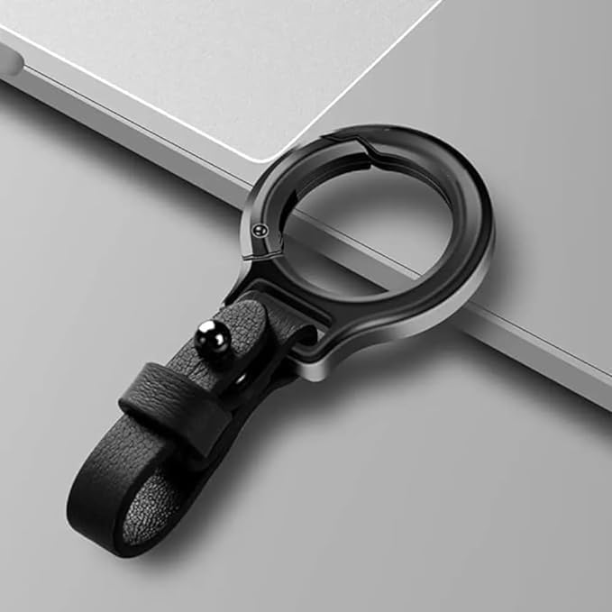 Premium Leather Key Ring with Rotating Clip Hook, Black, Metal Carabiner Design-image-29