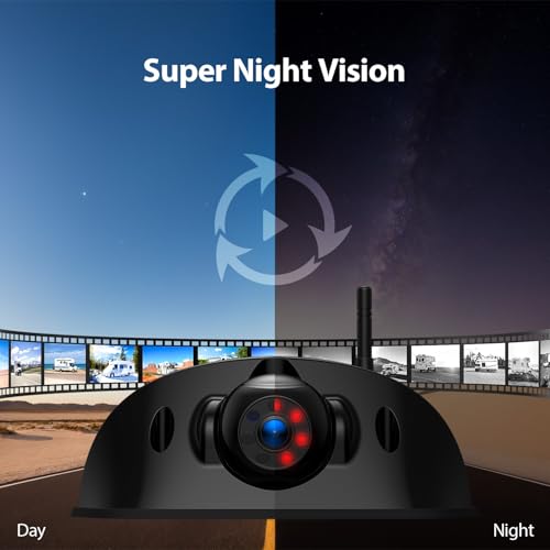 Image of 2-Camera Wireless RV Backup Camera System with 10.1-Inch DVR Monitor, 1 Rear Sharkfin, 1 Side Camera, IP69K Waterproof, IR Night Vision, Compatible with Furrion Pre-Wired Jacks-ZEROXCLUB BY52