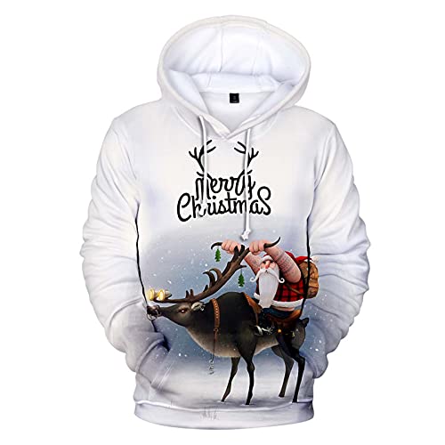 Herren Weihnachtspulli Hässlich mit Kapuze Hoody Christmas Pullover Lange Ärmel Dwarf Xmas Jumper Männer Hässlicher Weihnachtspullover Tops Freizeit 3D Drucken Weihnachts-Hoodie Kapuzenpullover Cover