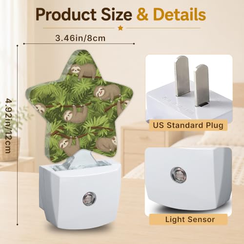 Image of Star Night Light with Dusk to Dawn Sensor, Sloth Plug in Night Light for Kids Bedroom Nursery, Soft Warm Glow Lamp for Hallway Bathroom Energy Saving