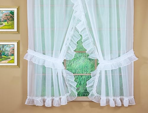 Image of Today's Curtain, Emelia Priscilla Sheer Pair 96 inch W x 84 inch L, White, 5-Piece-Set