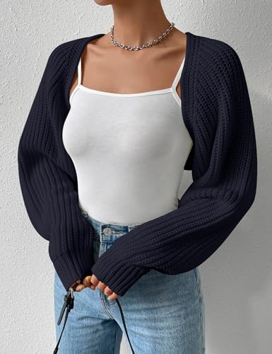 Image of Women's Long Sleeve Open Front Knitted Crop Cardigan Drop Shoulder Knit Bolero Shrug Sweater