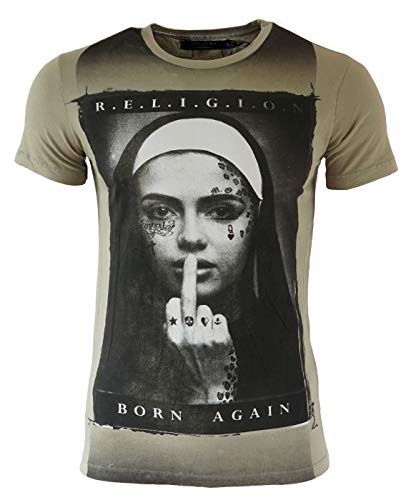 Religion Camiseta para hombre Born Again, caqui, M