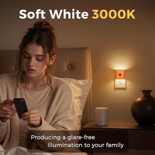 Image of L LOHAS LED Night Light,Plug in Night Light with Motion Sensor and Dusk to Dawn Sensor, Brightness Adjustable,3000K Soft White, Rose Gold Nightlight for Bathroom Hallway Kitchen