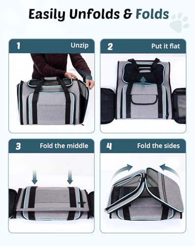 Erweiterbar Transporttasche für Katzen/Hunde, Faltbar Transportbox Katzentasche Hundetasche, 47x29x29cm Katzentransporttasche Tragetasche für Haustiere - Bis 5,5 kg – Bild 6