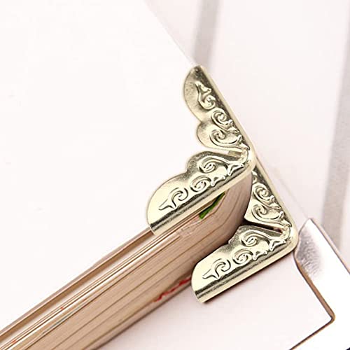 Image of 100Pcs Metal Book Corner Protector Albums Scrapbook Book Guard Edge Cover Folder File Corner Protectors Menus Corner Protectors Edge Guard Corner Decorative Protector Cover, Gold