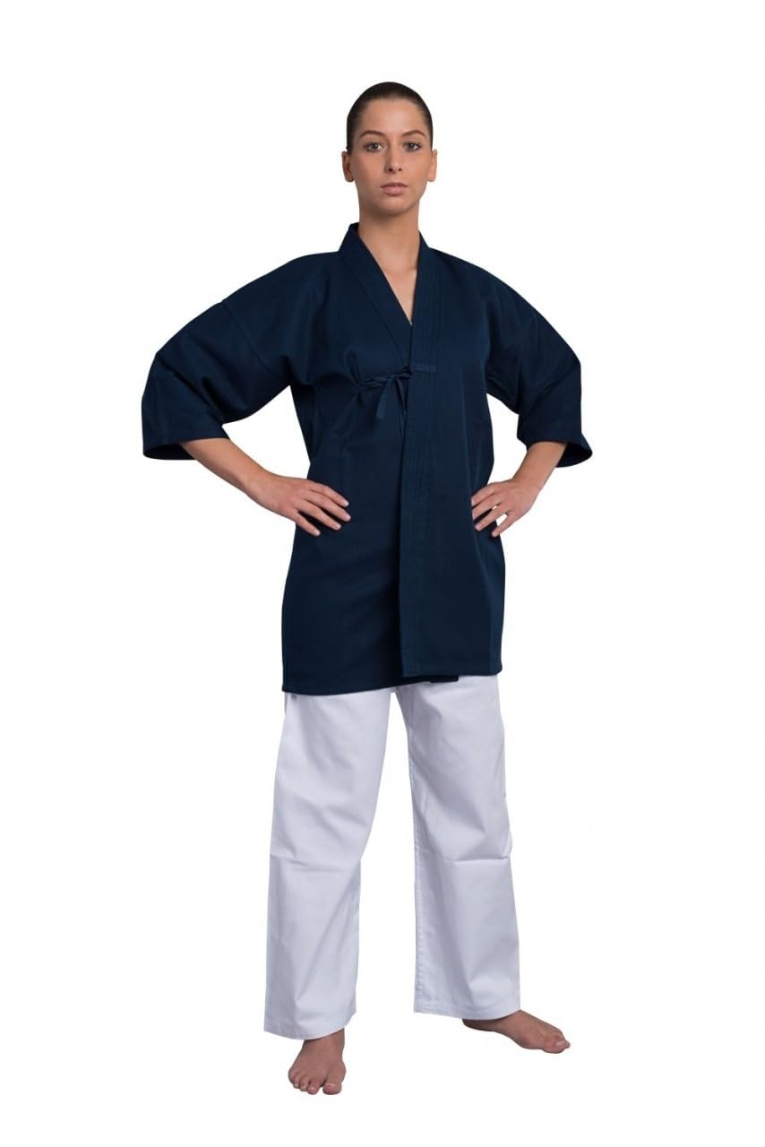 Kendo Jacke blau - Reiskornwebung - Kurze Ärmel - Größe 160 bis 200 cm