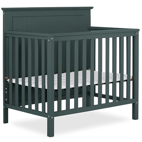 Image of Dream On Me Ava 4-in-1 Convertible Mini Crib in Olive, Greenguard Gold Certified, Non-Toxic Finish, Comes with 1" Mattress Pad, with 3 Mattress Height Settings