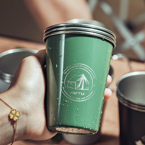 304 Stainless Steel Cup Set Designed for Campers Includes Stylish Tote Bag for Easy Portability (Four-piece set Green)4