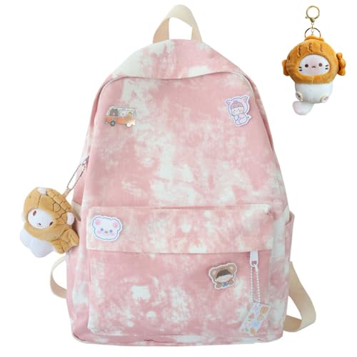 Aesthetic Backpack Cute Backpack for School College Bag Large Capacity Bookbags for Girls Women Students Casual Travel Daypacks(Pink)