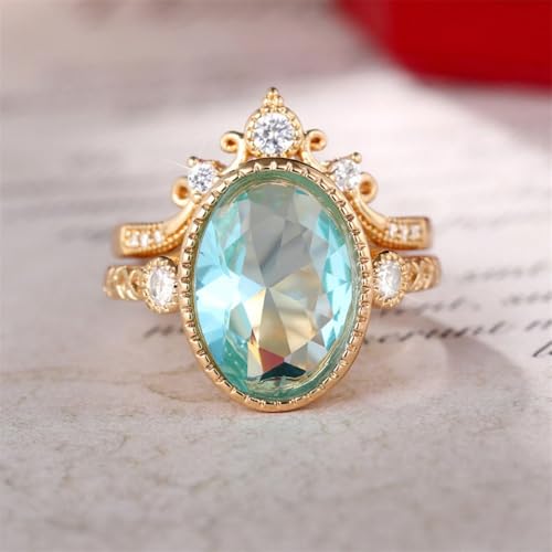 Gold Plated Blue Cubic Zirconia Engagement Rings Wedding Bridal Band Promise Rings Evening Parties Anniversary Valentine's Day Gifts Eternity Bands for Women