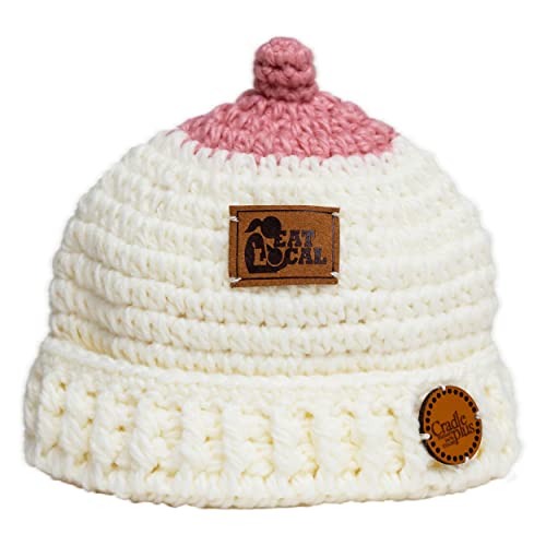 Eat Local Breastfeeding Awareness Hat 1 Pack Knit Boob Beanie Hat for Nursing, Funny Novelty Hand Made Soft Acrylic Yarn, Breastfeeding Supplies, Pairs Perfectly with Nursing Shirts (Cream Pink, 1)